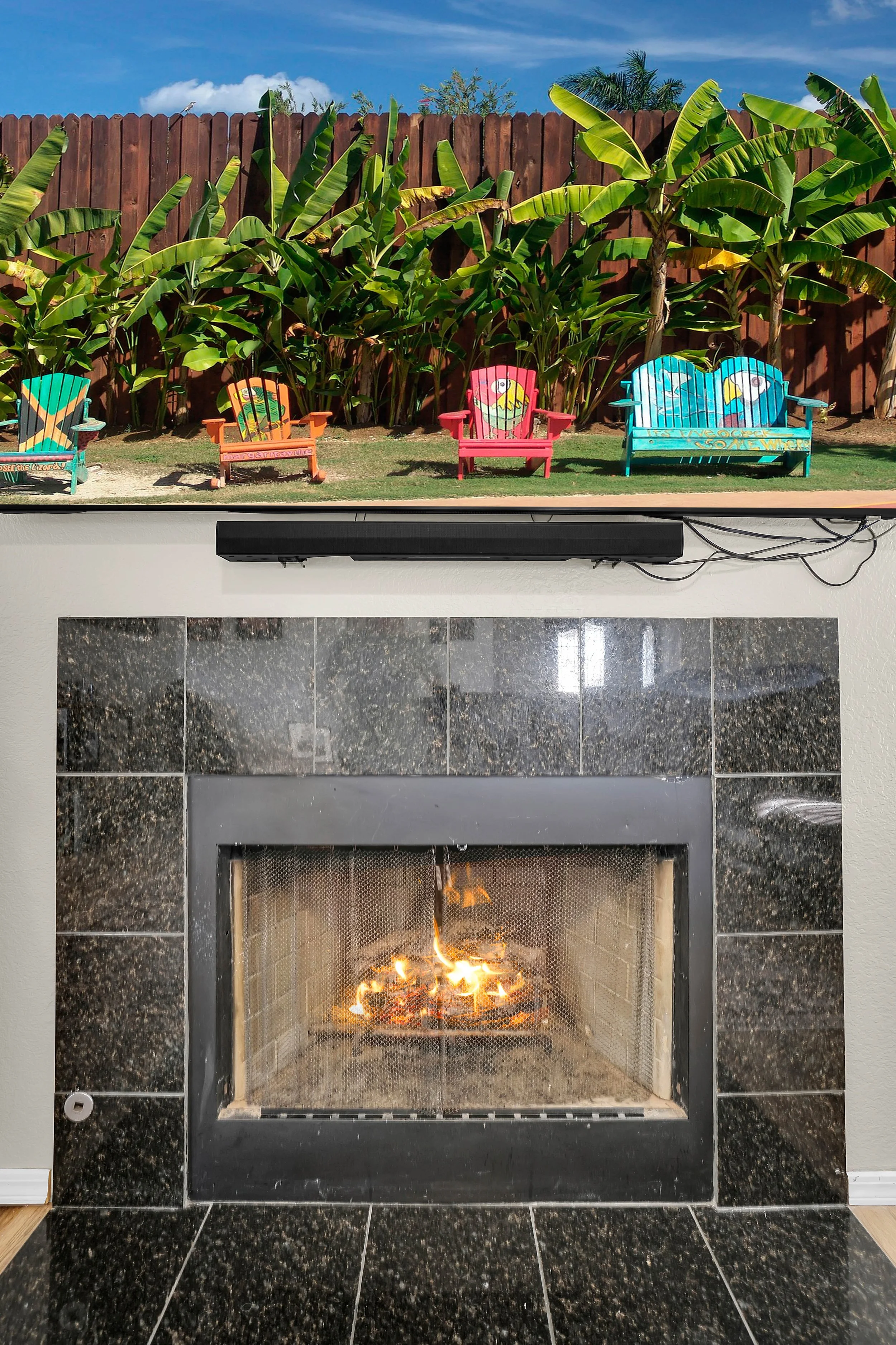 Gas fireplace and 86" TV (Streaming services included)