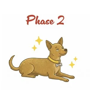 Puppy illustration of a dog laying down and calm