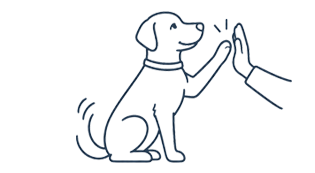 Drawing of a dog giving a high five to a person's hand.