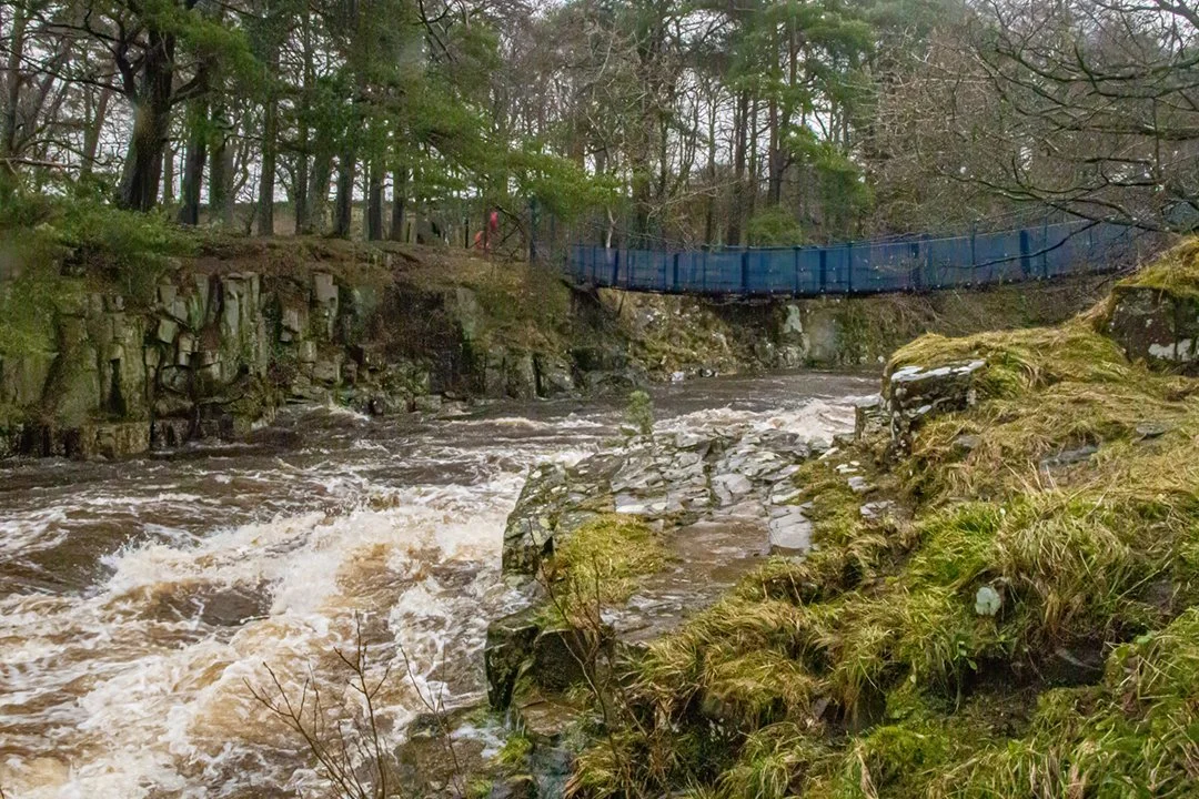 Wynch Bridge crosses the Tees at Bowlees 