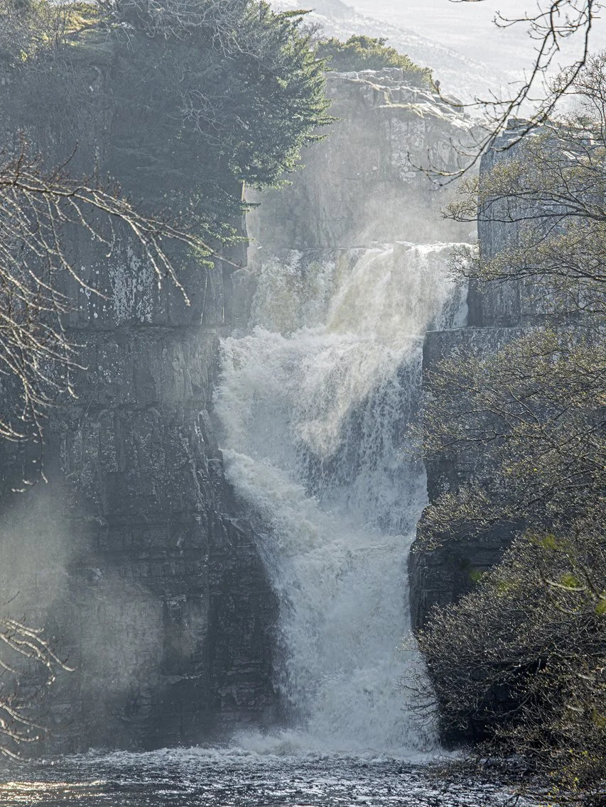 High Force, backlit by late afternoon sun
