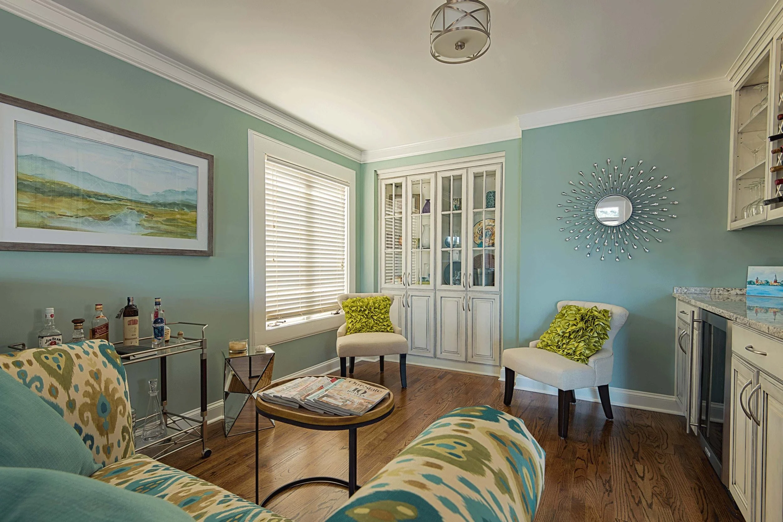 Transitional interior design living room with coastal feel in NC