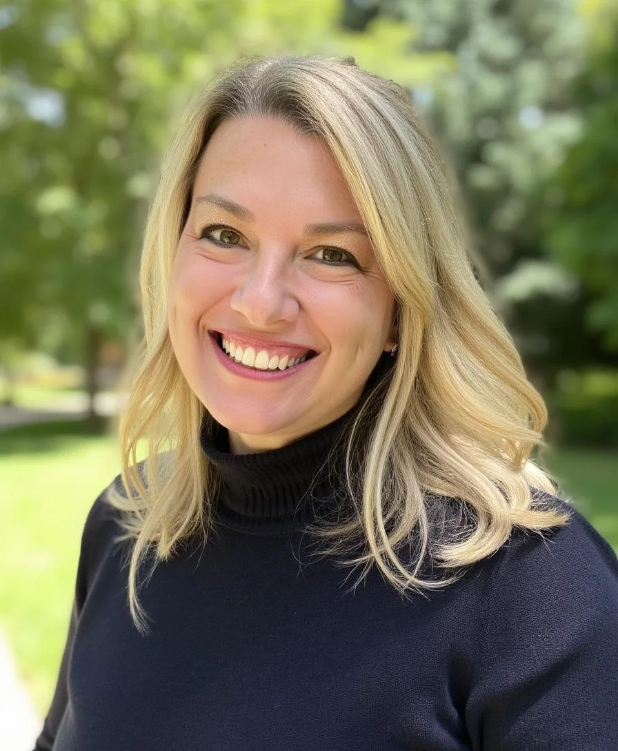 Cara Koscinski is outdoors near trees.