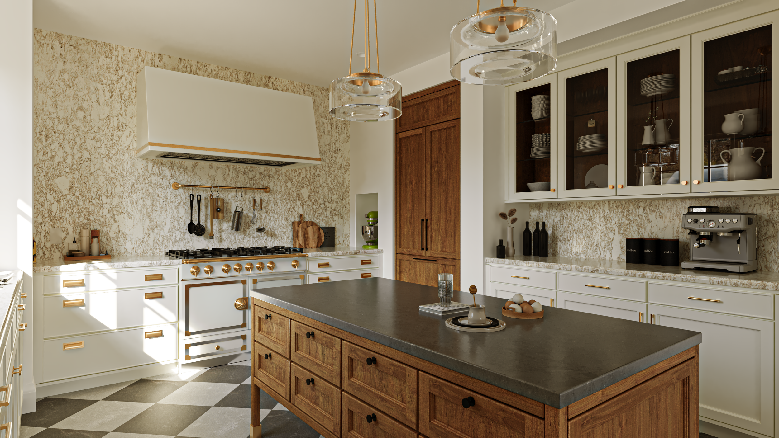 Custom White Shaker Kitchen with La Cornue Range
