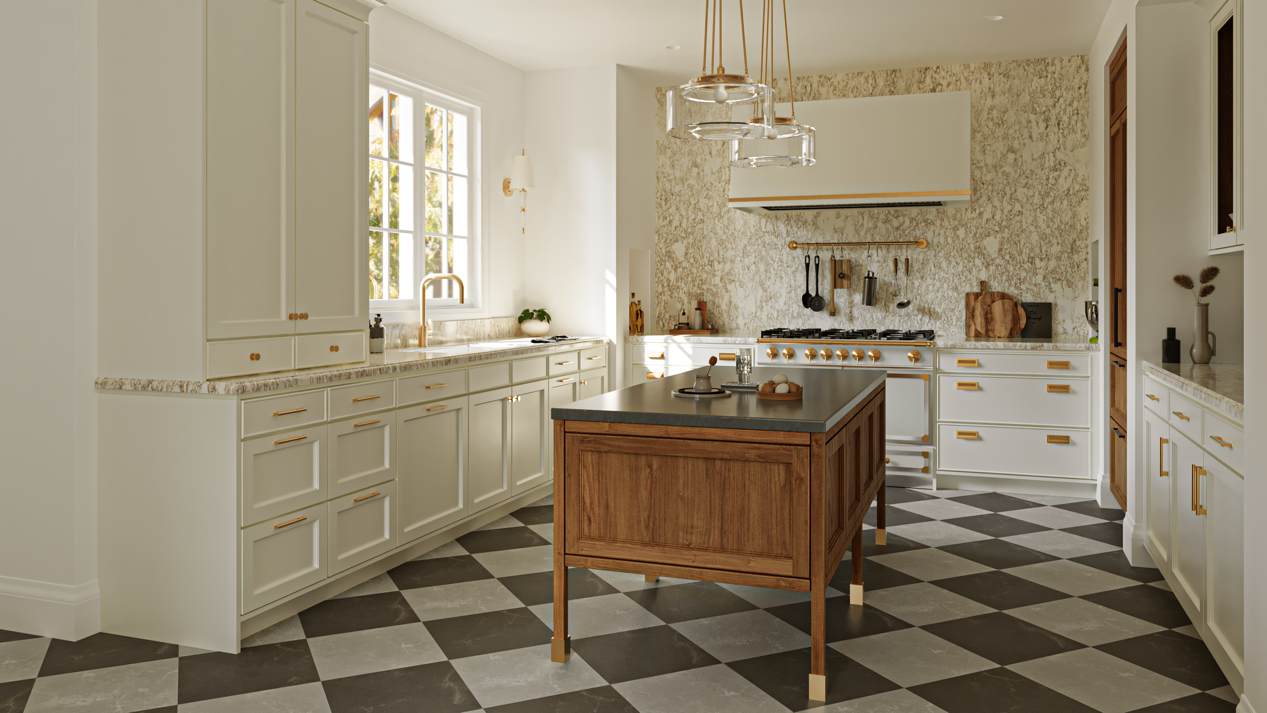 Custom Wood Island and Quartz Countertop