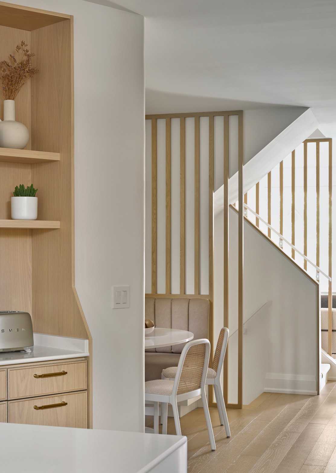 open concept design with slatted railing detail
