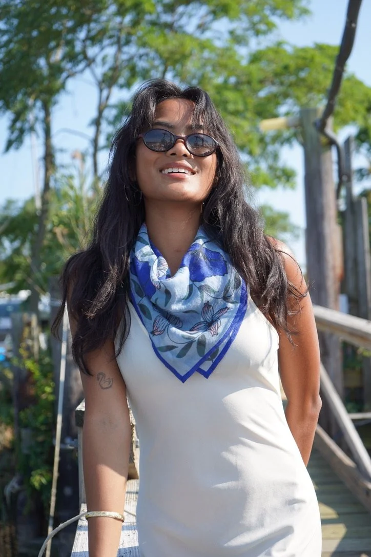 Poppies Sky Blue Cashmere Square