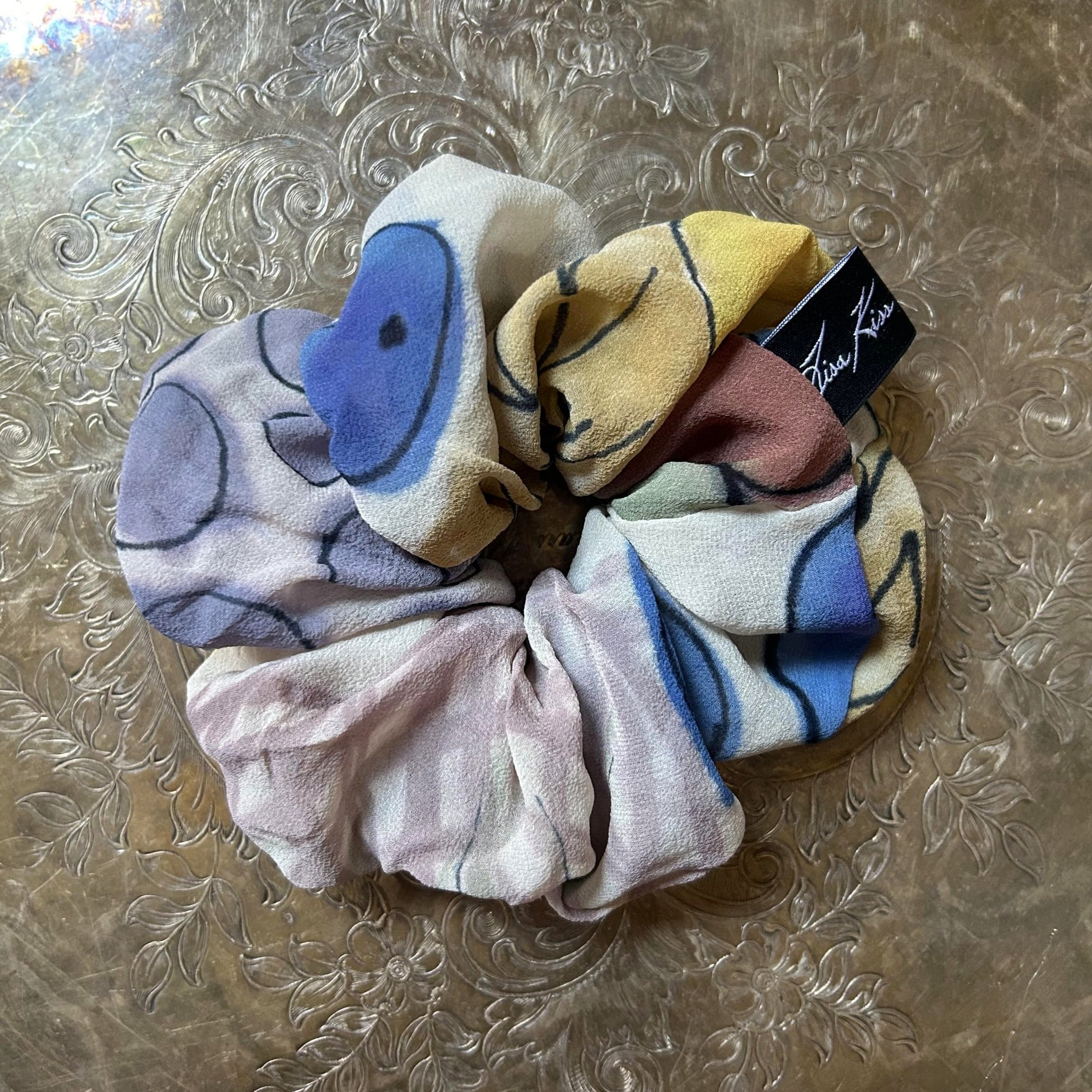 Hand-painted luxury silk hair scrunchie. Luxury silk chiffon hair tie.