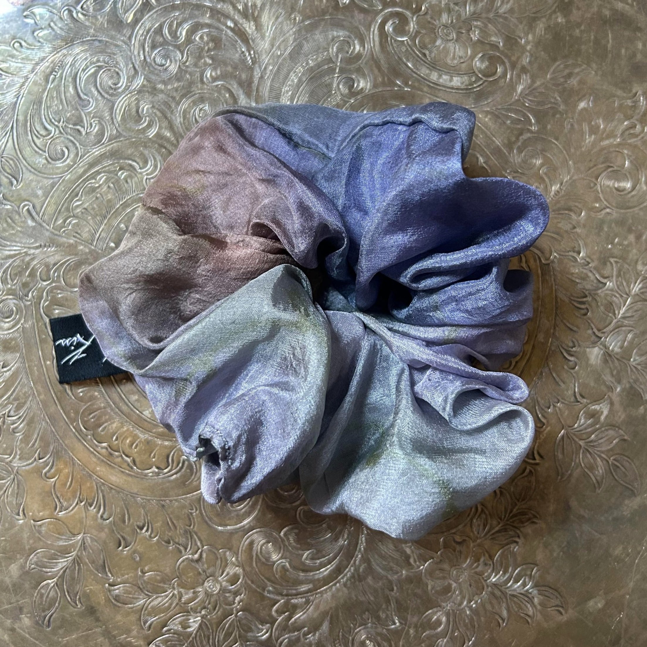 Hand-painted luxury silk hair scrunchie. Luxury silk hair tie.