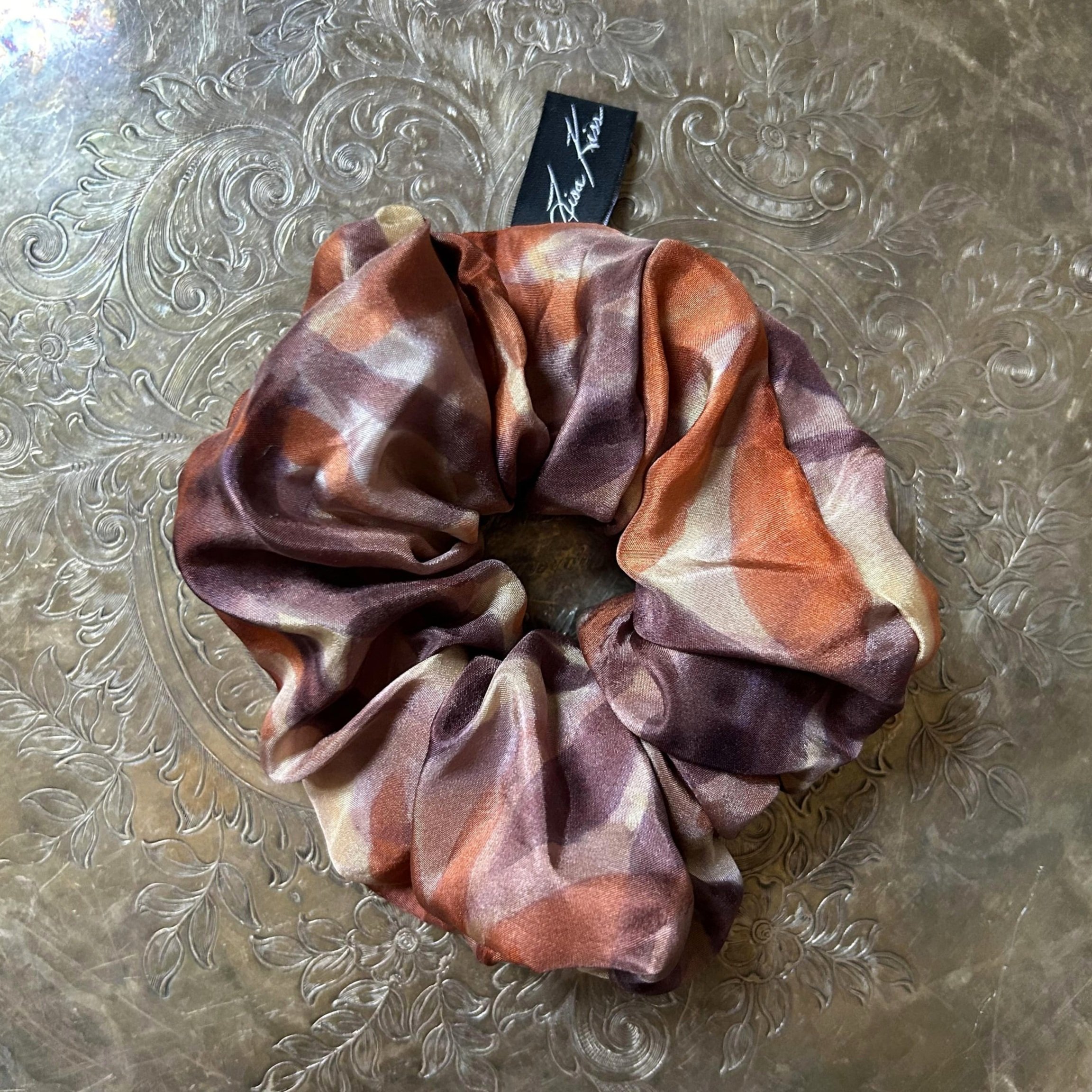 Hand-painted luxury silk hair scrunchie. Luxury silk hair tie.
