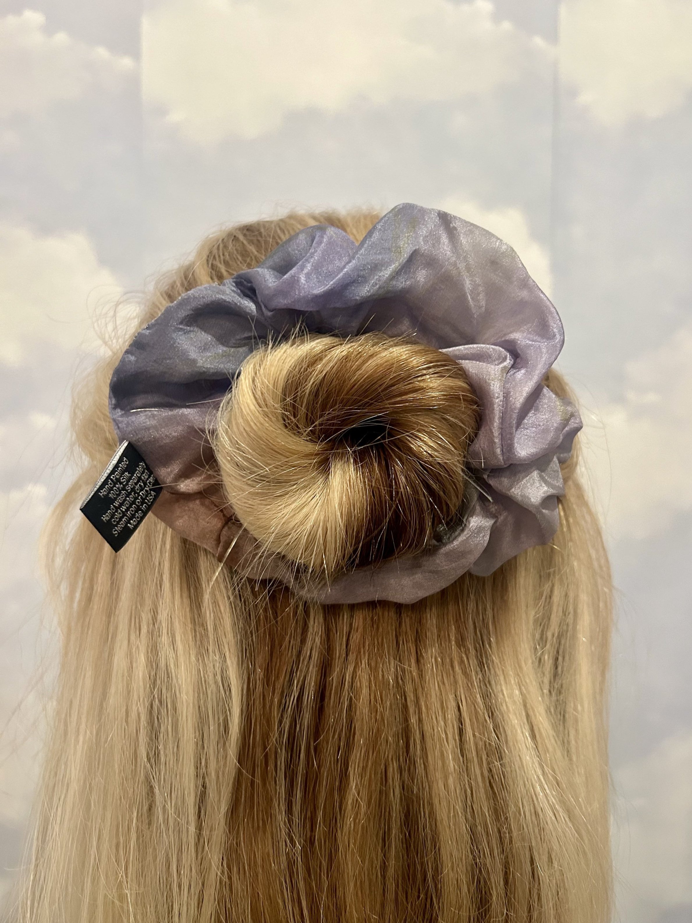 Hand-painted luxury silk hair scrunchie. Luxury silk hair tie.