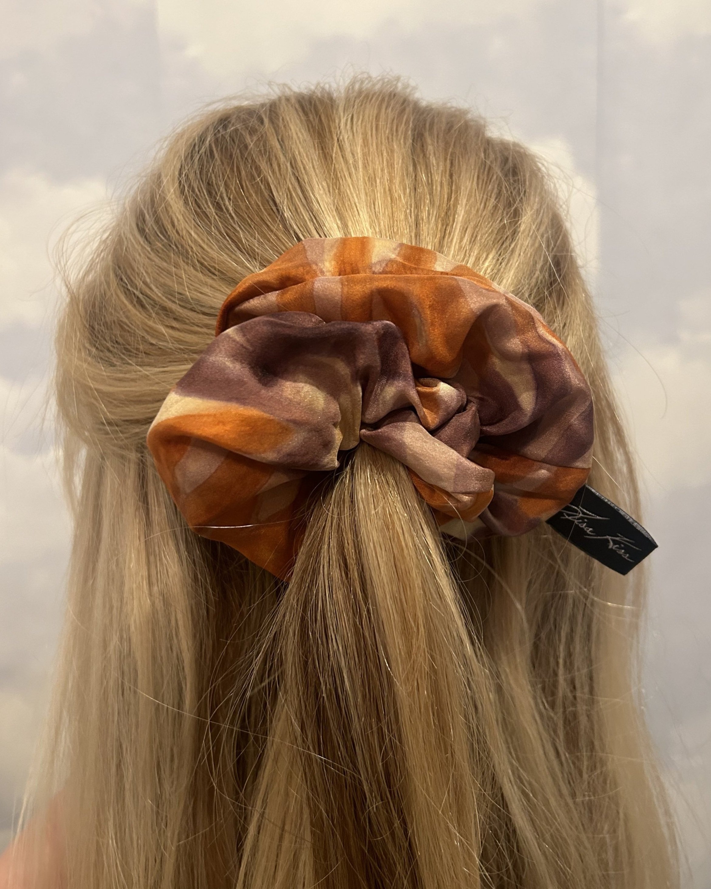 Hand-painted luxury silk hair scrunchie. Luxury silk hair tie.