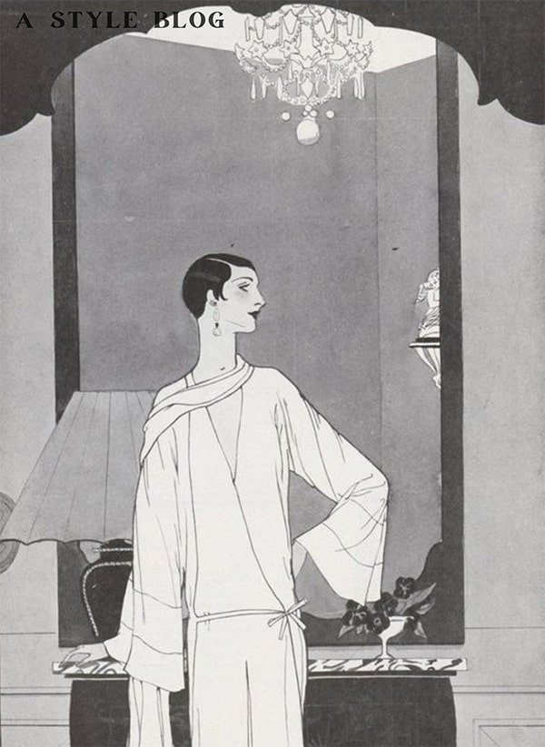 Art Deco black and white Illustration of fancy woman wearing a scarf