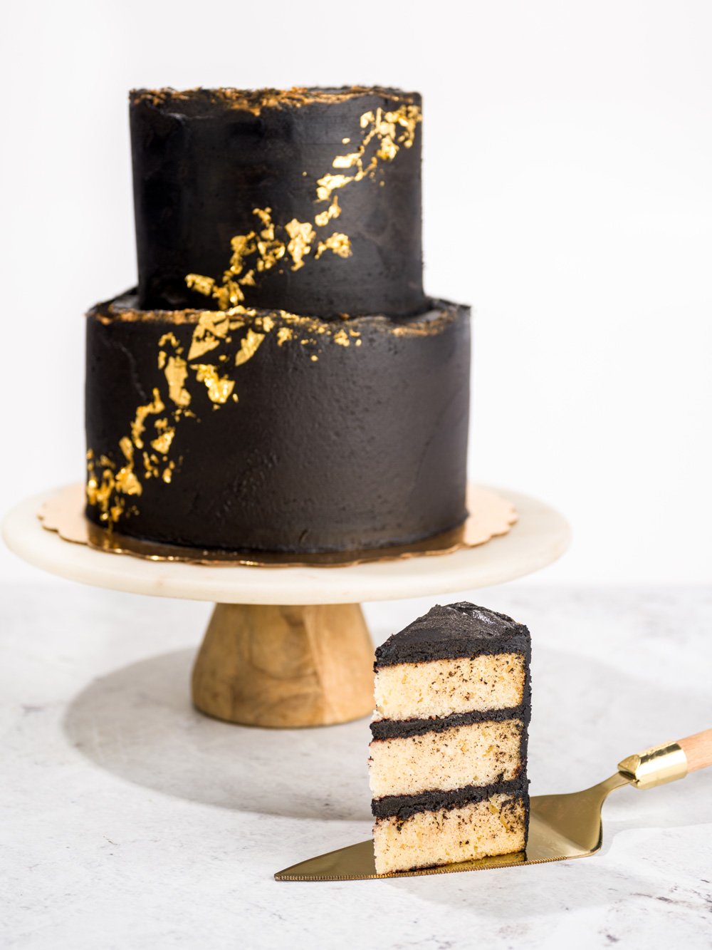 Black tie Catering Maine Wedding Cakes Gold Foil Elegant