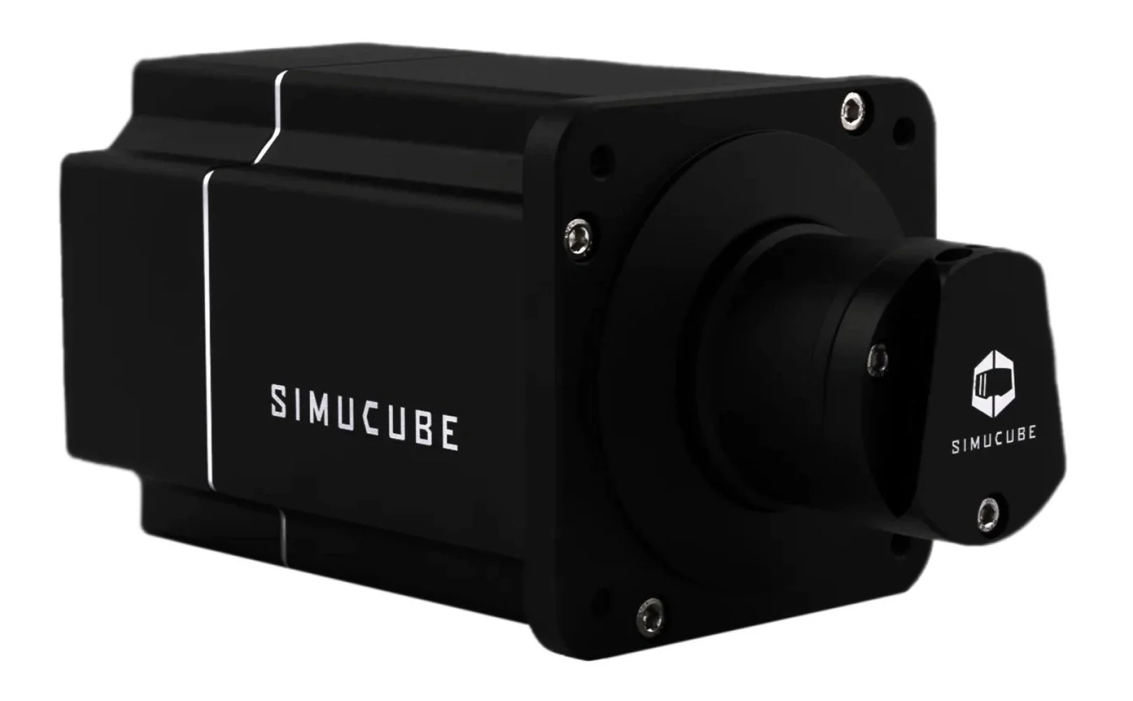 Zwart 'Direct Drive Unit' met het logo 'SIMUCUBE' op de voorkant.