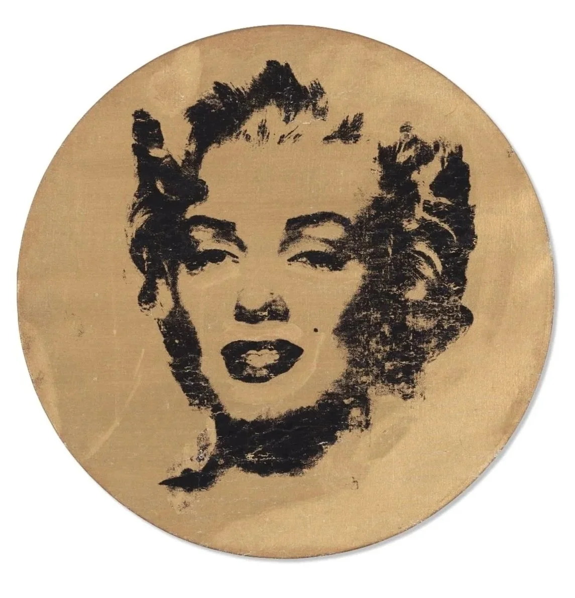  Elaine Sturtevant.   Warhol Gold Marilyn, 1973  Acrylic and silkscreen ink on canvas. Diameter: 17 3/4 in. 45.1 cm.