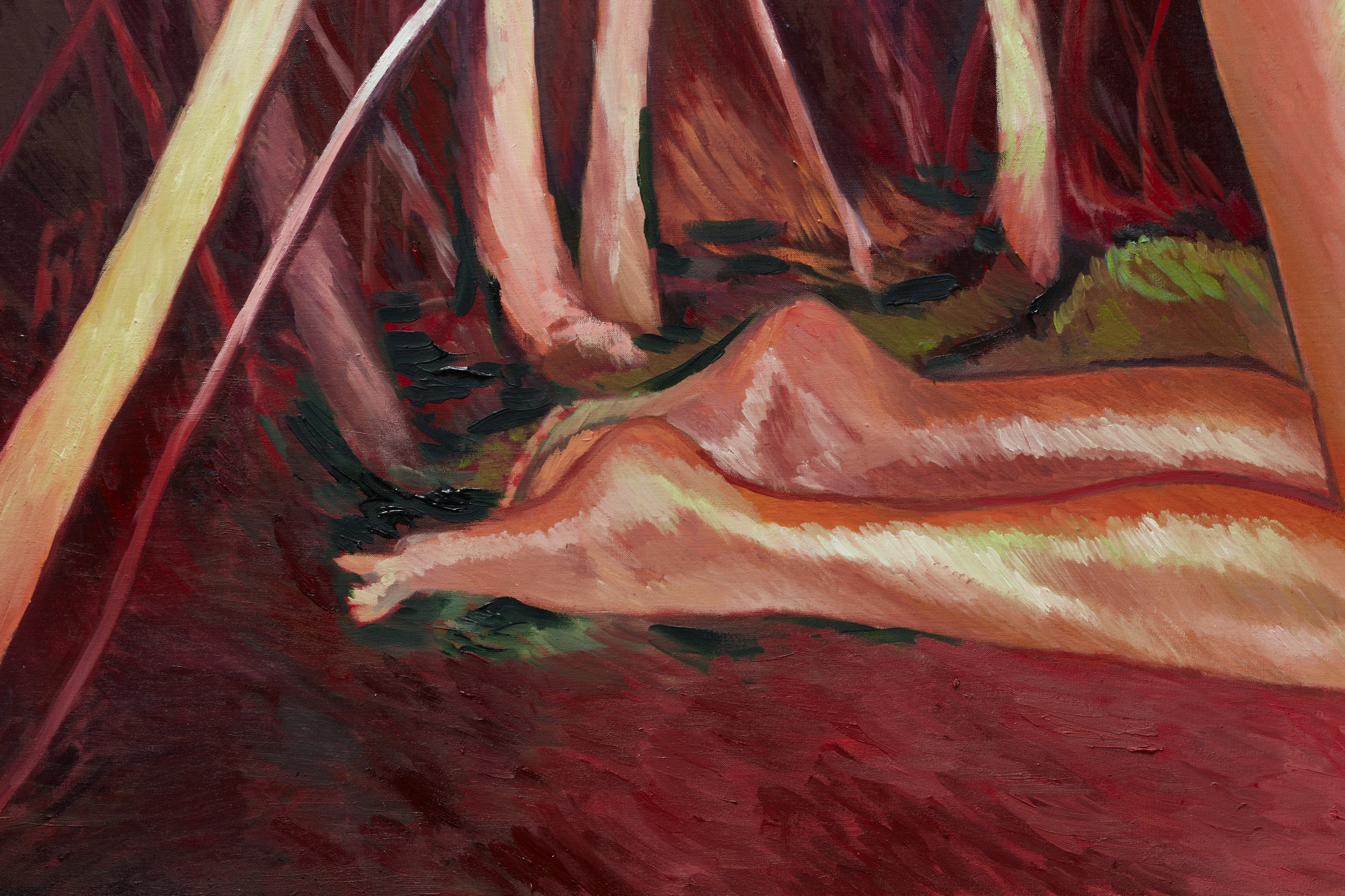 Athena Lemanska,
Oiled kitty kink (1009062123) (details), 2023,
Oil on linen,
34 x 74 inches
(86.4 x 187.9 cm)