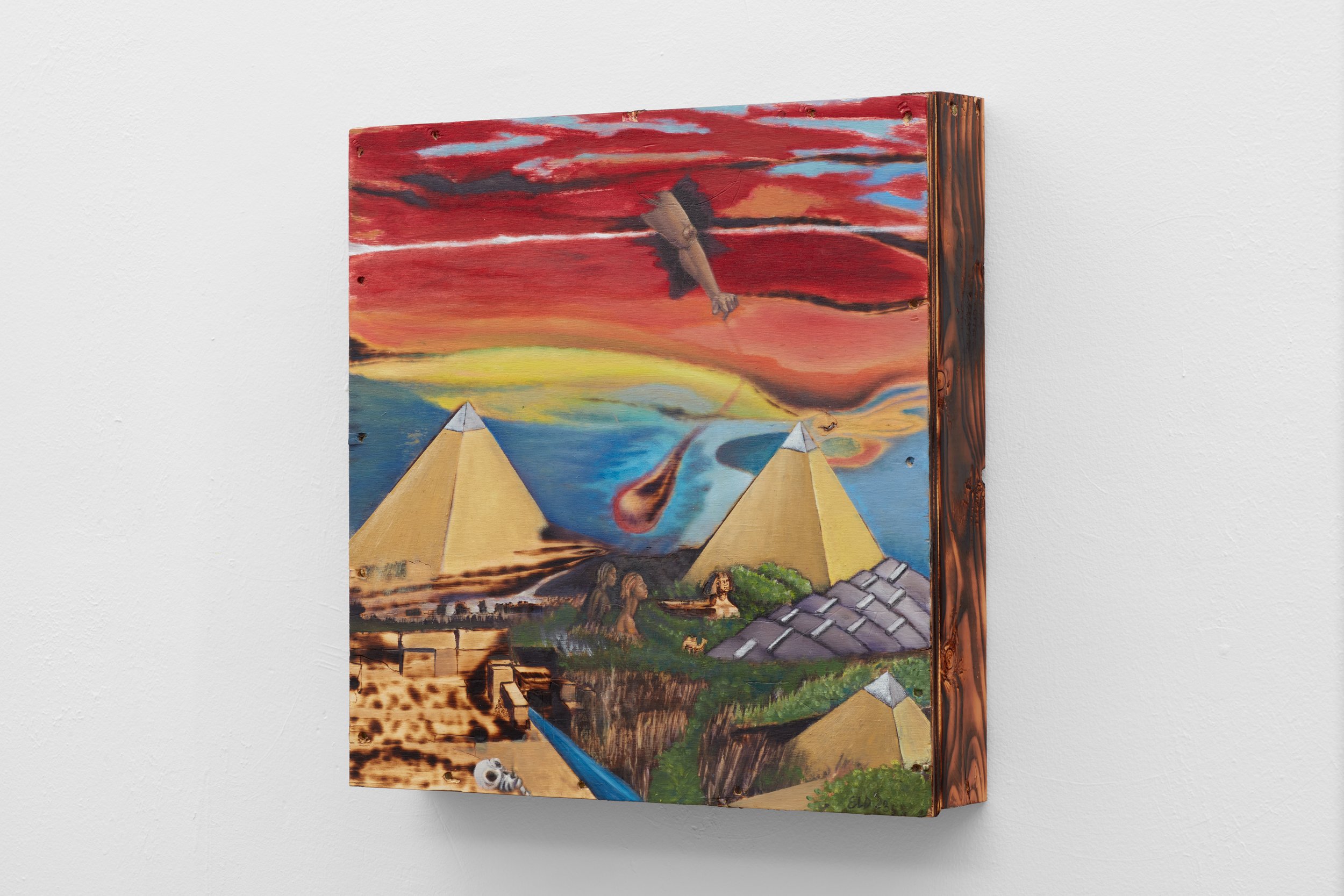 Emmanuel Louisnord Desir,
Escape (details) , 2023,
Oil on wood,
24 x 24 x 41⁄4 inches
(60.9 x 60.9 x 10.7 cm)