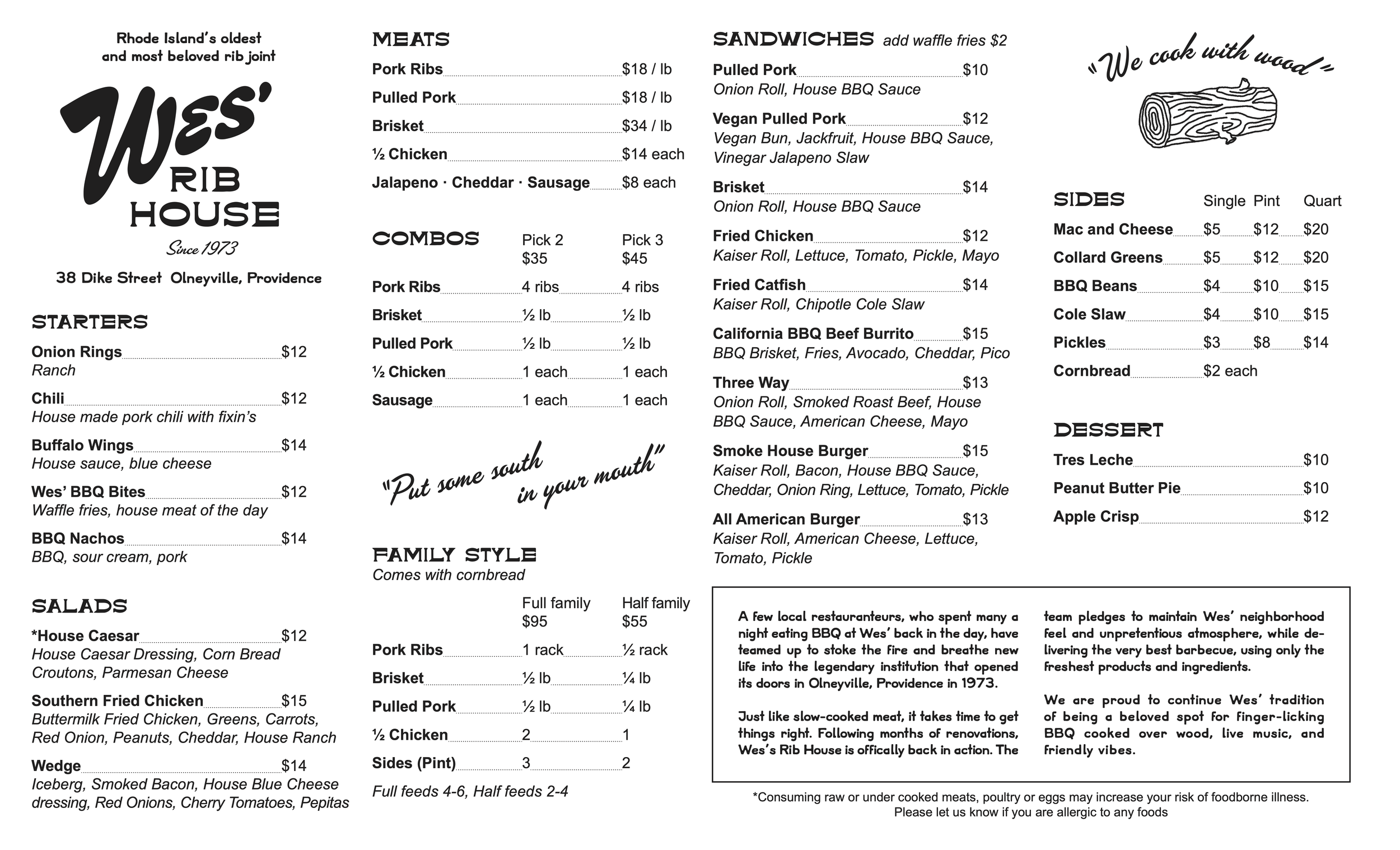 Menu 1 — Wes' Rib House