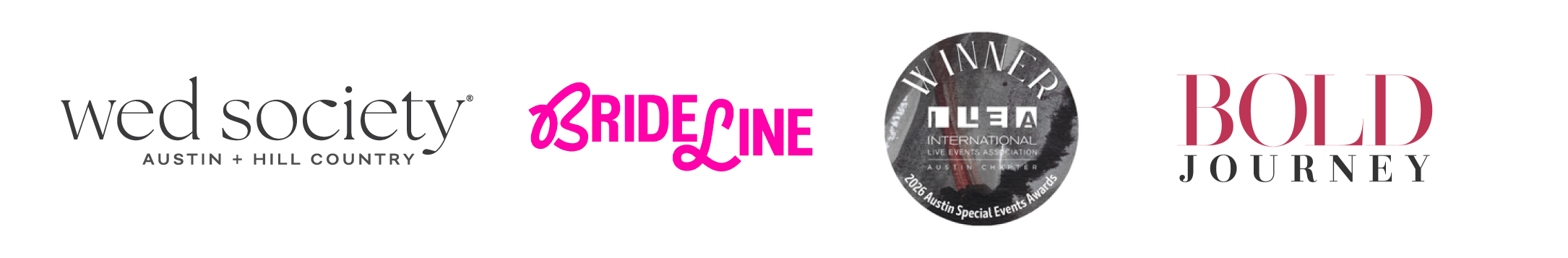 Logos of five organizations or events: Wed Society, Ride Line, Winner LEA, Bold Journey, and an unnamed organization.