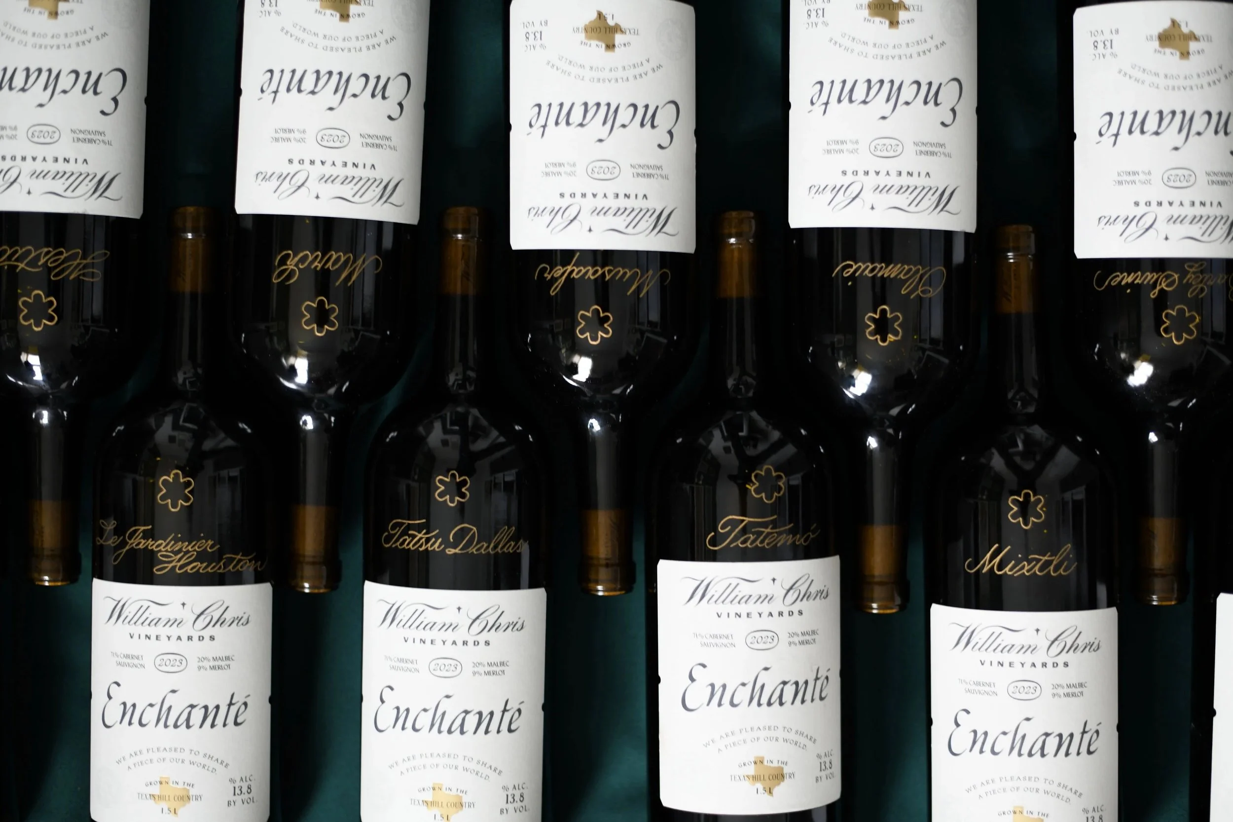 Engraved wine bottles with gold