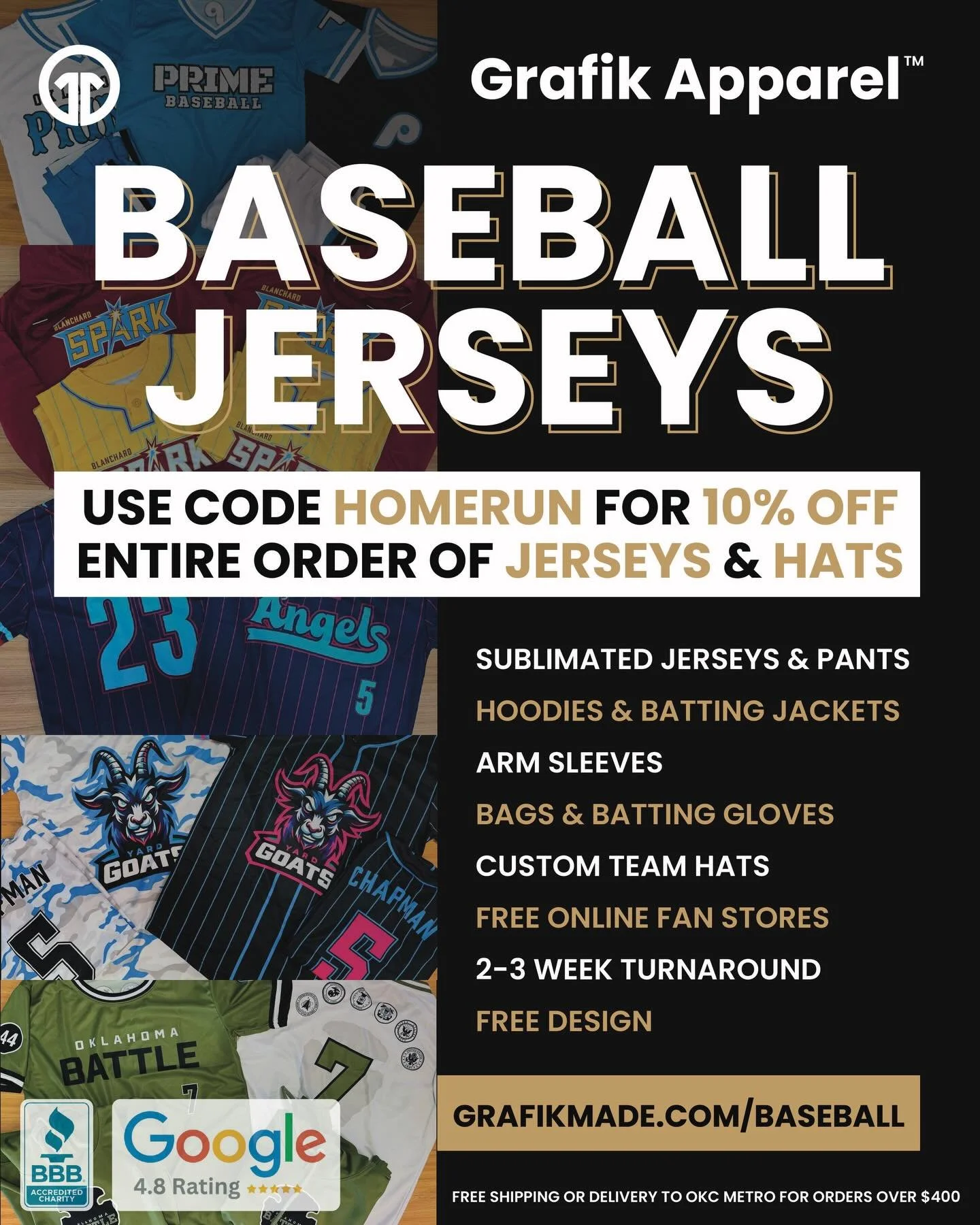 Baseball season is here! Let&rsquo;s get it started with a deal. 10% off entire team order. Use code HOMERUN at grafikmade.com/baseball.