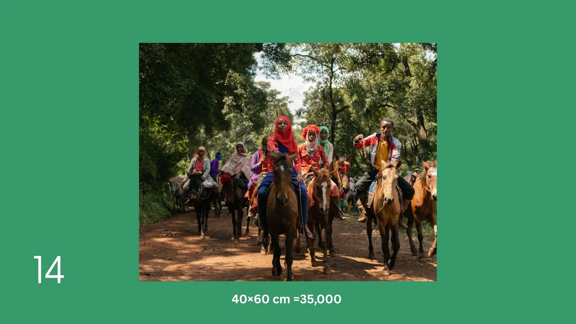 A group of people riding horses on a forest trail.
