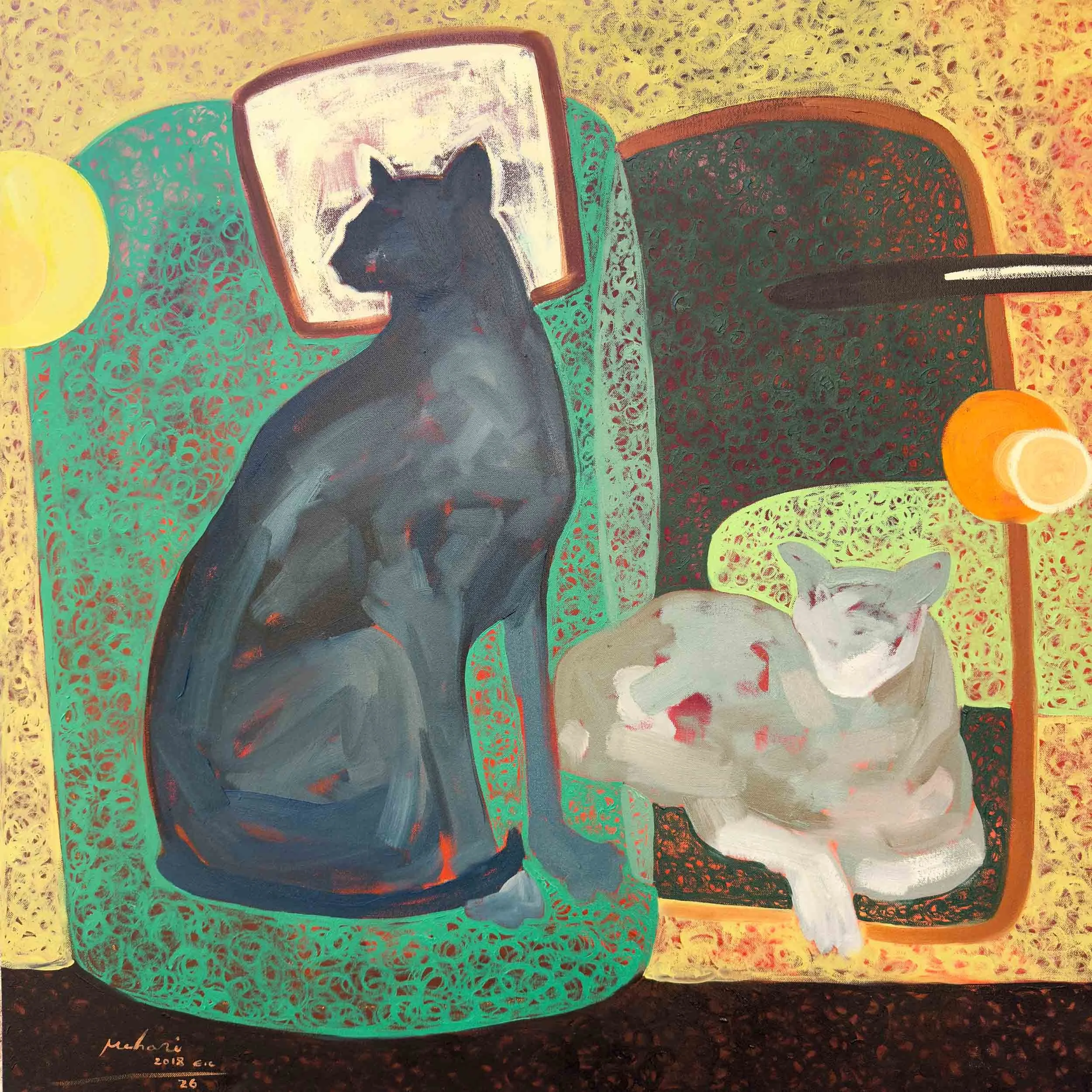 የድመቶች አለም
The world of cat
Maintaining strength of character alongside the profound stillness of a mindful awareness—a natural equilibrium where resilience and gentleness harmoniously intertwine."
size-100cm x 100cm
Media-oil on canvas
Price-140,000 