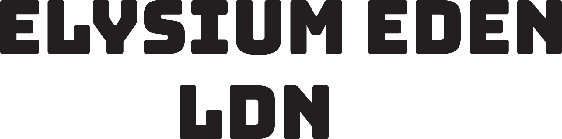Text reading 'Elysium Eden LDN' in bold, black font on a white background.