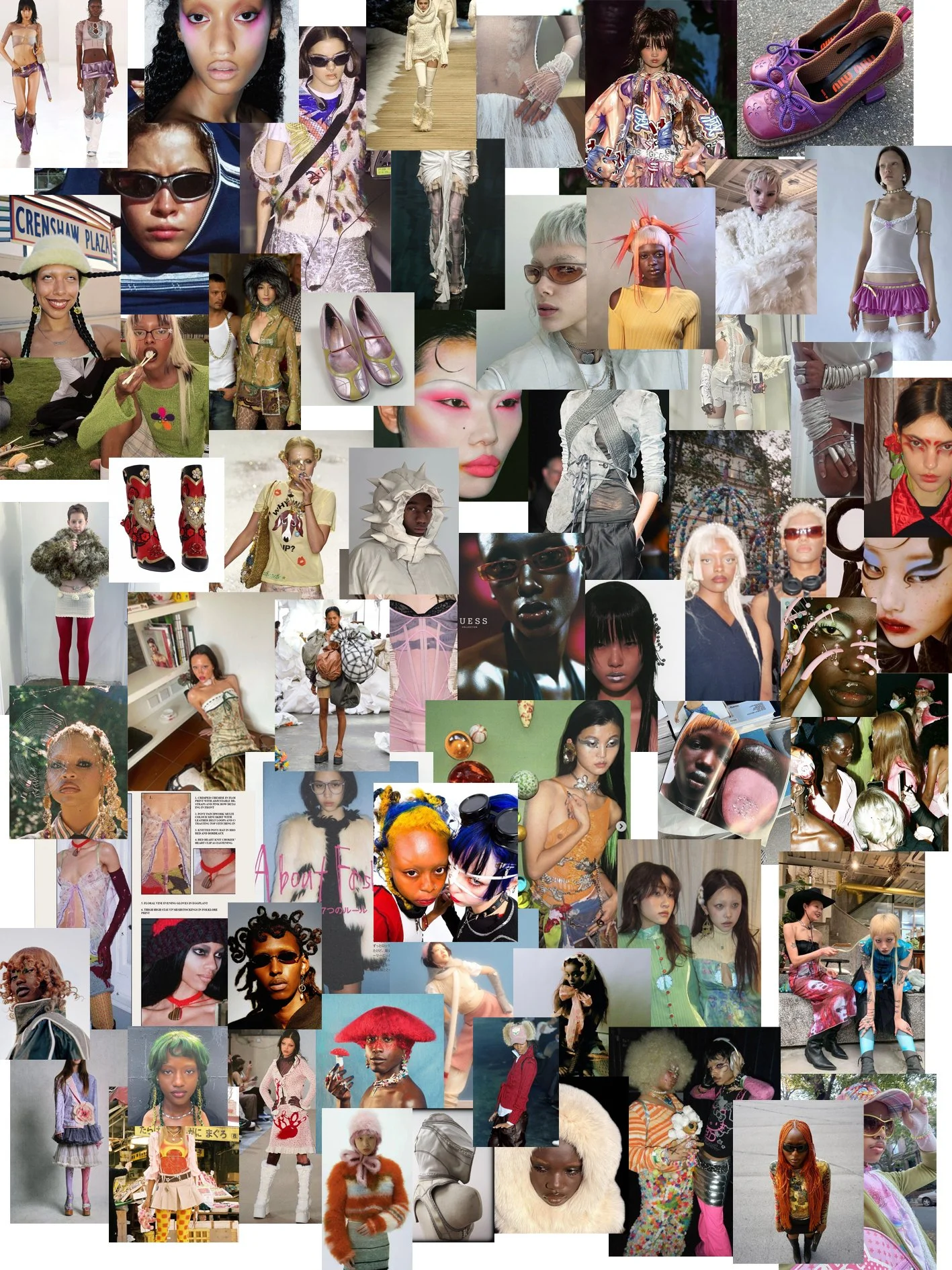 Collage of various fashion models and runway photos showcasing diverse styles, hairstyles, and accessories.