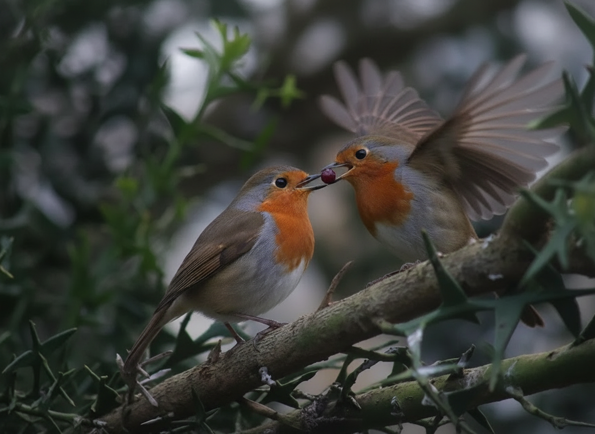 Firefly_Gemini Flash_want to clarify clearly this photo and this bird sharing food and  open wing shake _ 429469.png