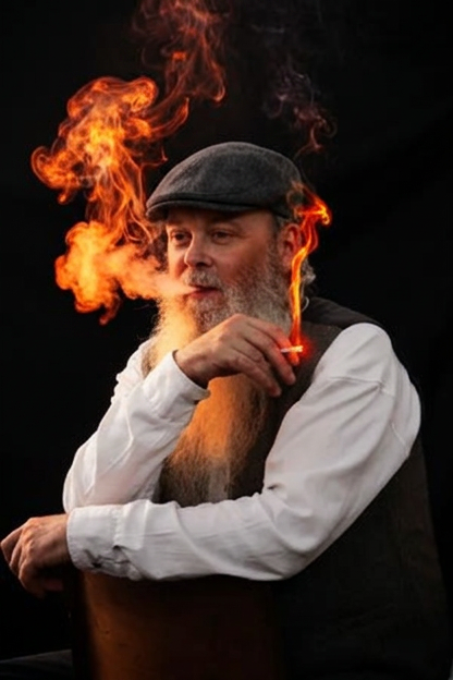 Firefly_Gemini Flash_want this smoke of cigaret of color of fire and man had cap only this photo  884851.png