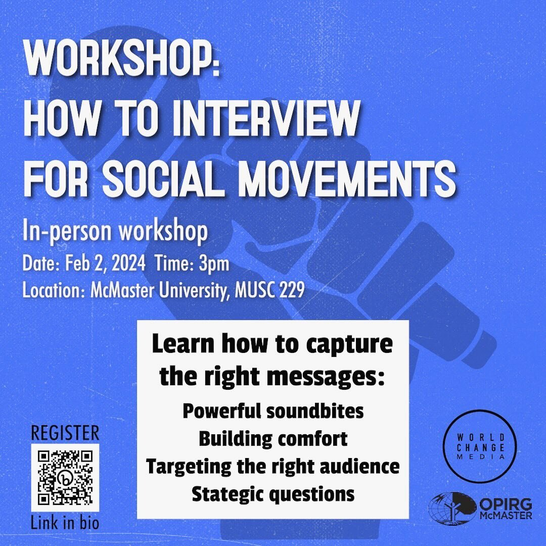 Unlock the power of your voice!💡Join us on February 2, 2024, at 3pm for a transformative workshop on interviewing for social movements at McMaster University, MUSC 229. Let your passion be heard.

Registration link in our bio ⏱️
#SocialJustice #Inte