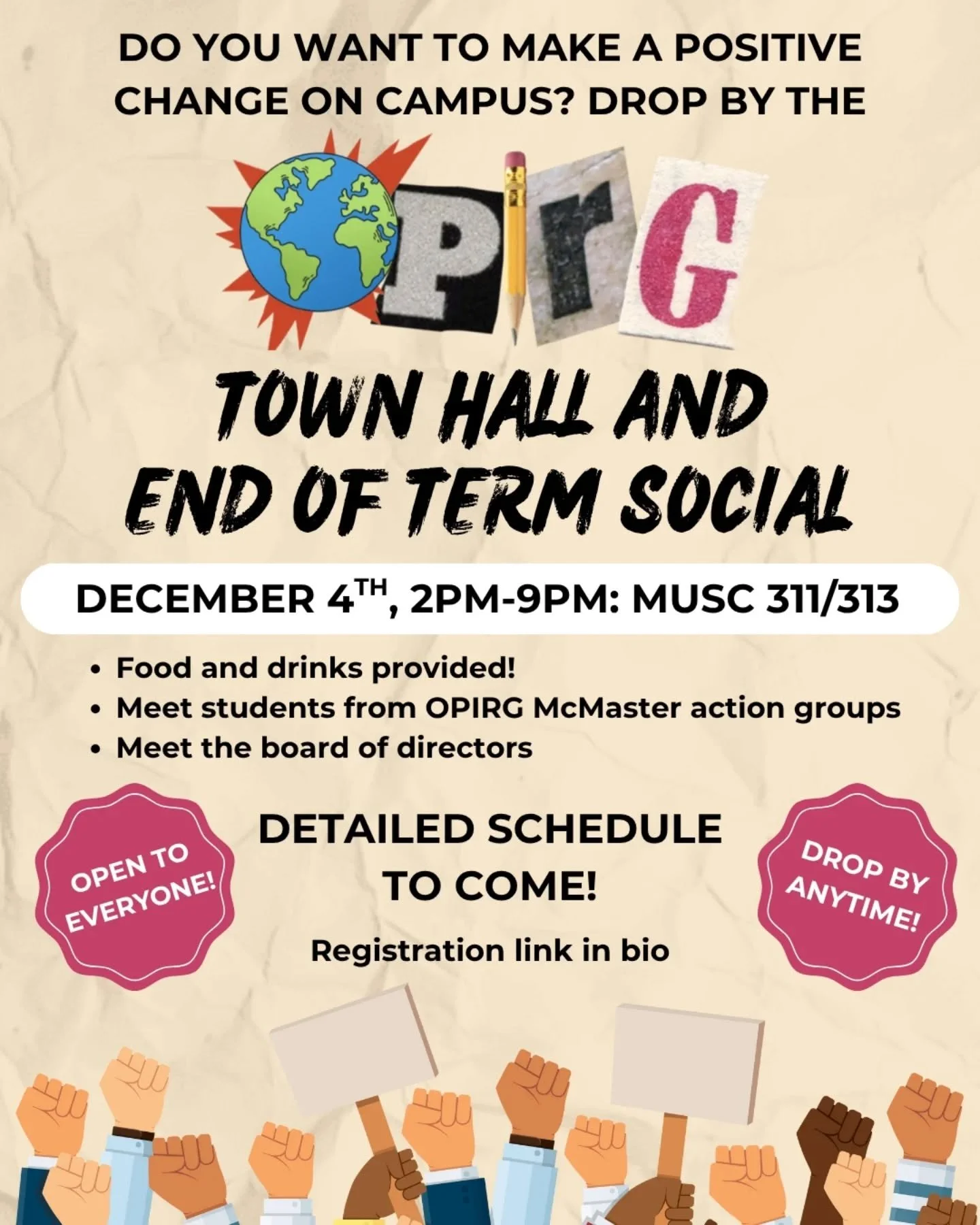 Come to the OPIRG McMaster town hall and social before the start of exams for a chance to decompress and learn more about what OPIRG McMaster is doing on campus and in the community!

Register at tinyurl.com/2025opirgtownhall

Link in bio!