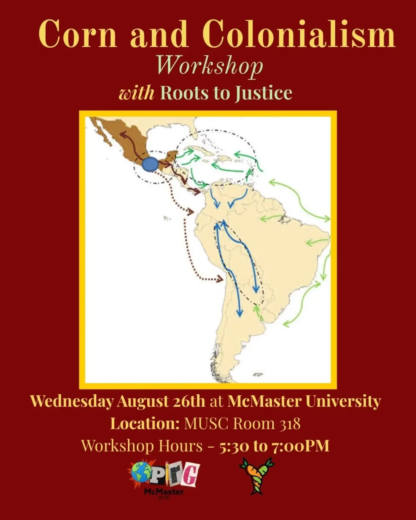 Come on out to our second summer workshop with @roots2justice community garden this Wednesday at MUSC 318 to chat about Corn and Colonialism.

Registration link in bio!

Details:

Wednesday, August 26

5:30pm - 7:00pm

Snacks provided!

McMaster Univ