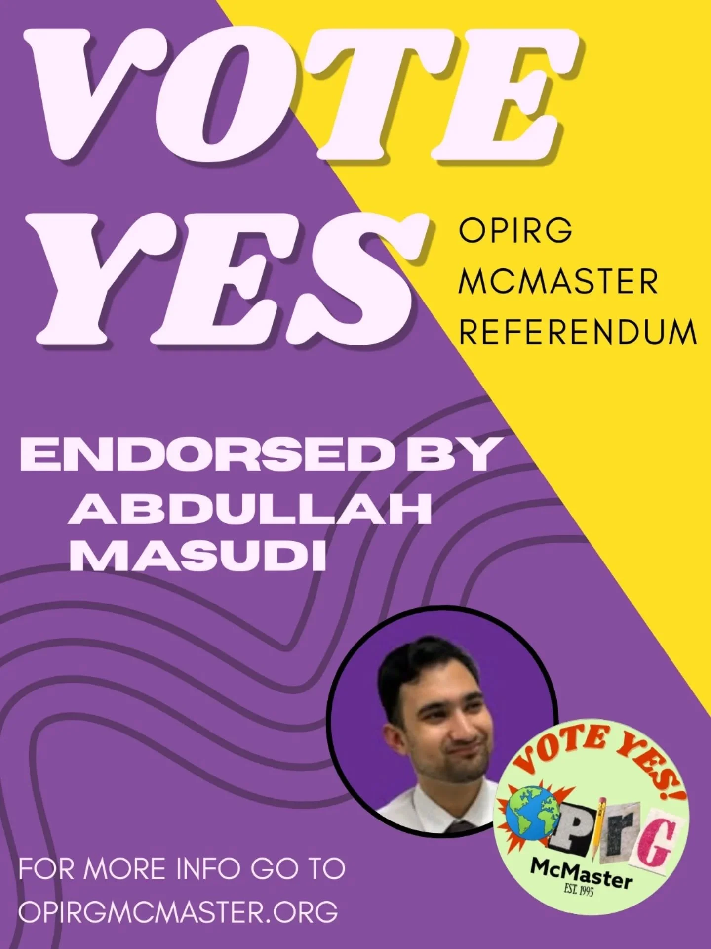 Abdullah Masudi (@masudi4msu_prez) supports VOTE YES ✅ in the upcoming OPIRG McMaster referendum.

Voting is open from January 27 to January 29 at 11:59pm! Find the link in our bio!

OPIRG McMaster provides low-barrier, easy-to-access support for stu