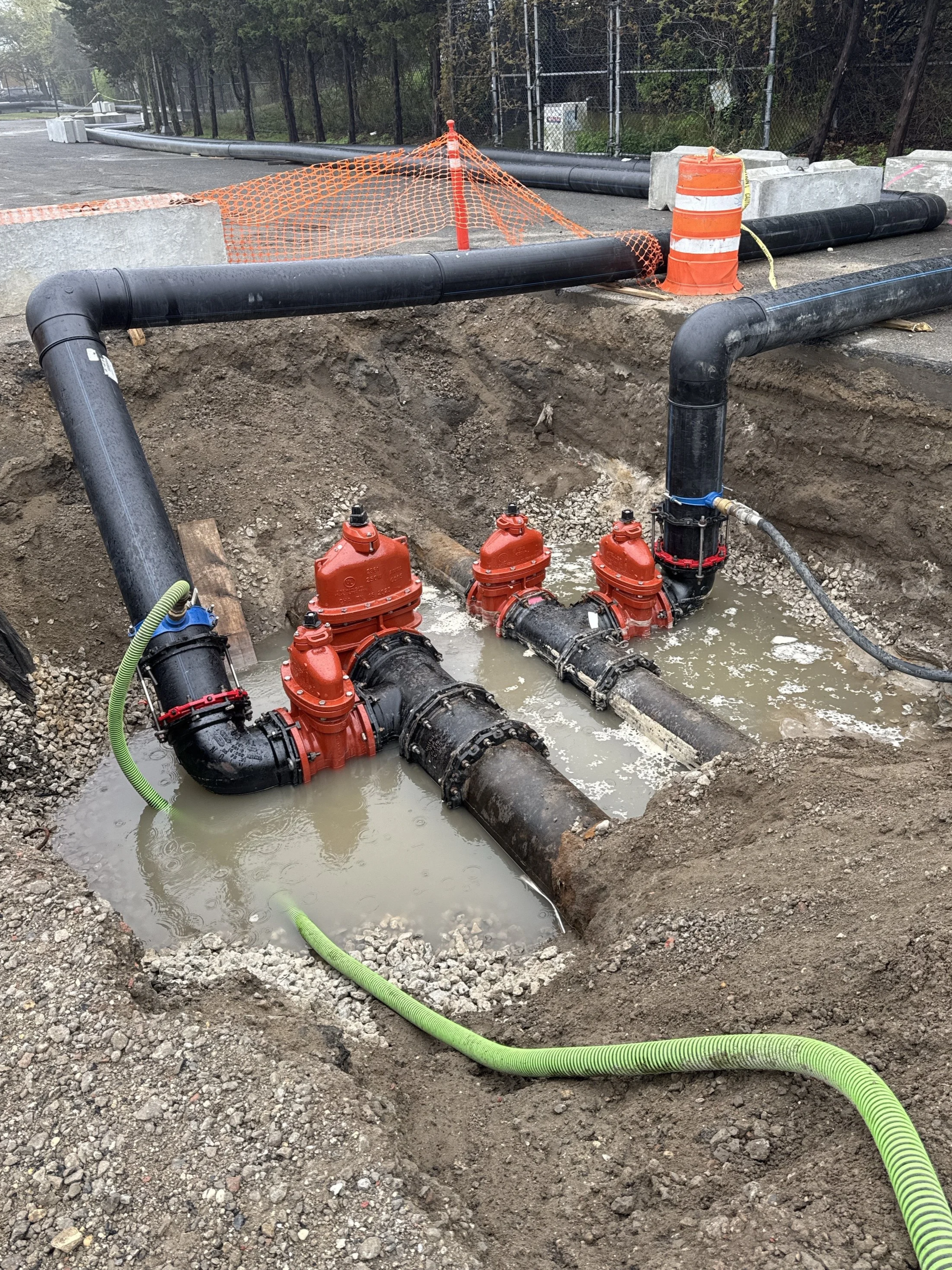 Underground water pipeline with valves during repair work
