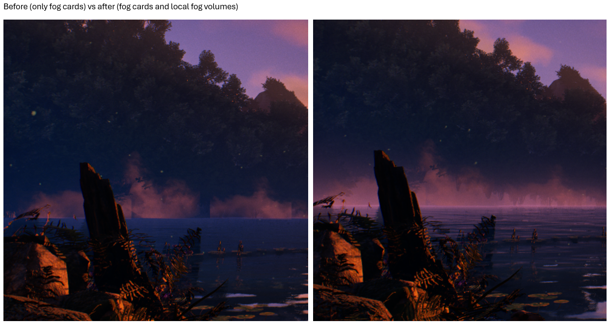 added fog to enhance the transition between water and forest