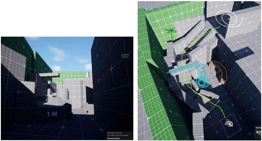 first rough blockout, establish how the player traverses the level