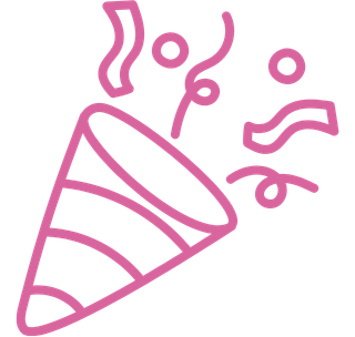 Pink party popper icon representing celebrations, private parties, birthday events, and fun creative gatherings at Pineapple Picasso in Cape Coral, Florida.
