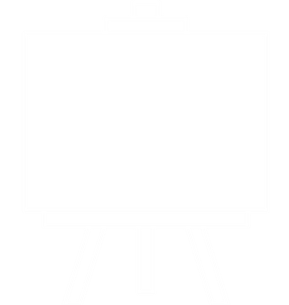 White easel icon representing art classes, painting events, and creative workshops