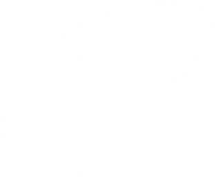 White paint palette and brush icon representing art classes and creative workshops