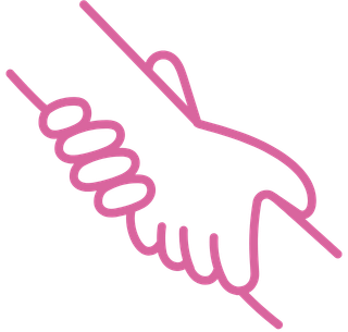 Pink helping hands icon representing support, compassion, connection, and the caring community spirit behind Pineapple Picasso in Cape Coral, Florida.