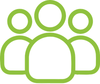 Green group icon representing art classes, private parties, and group activities