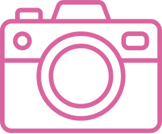 Pink camera icon representing photos, memories, event pictures, and creative moments captured at Pineapple Picasso in Cape Coral, Florida.