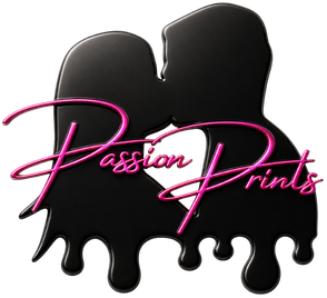 Passion Prints logo with pink script lettering over a black paint drip heart, representing Pineapple Picasso’s creative couples art experience in Cape Coral, Florida.