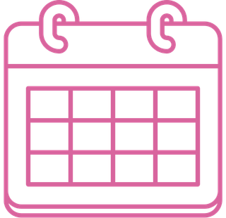 Pink calendar icon representing upcoming art classes, creative workshops, private events, and scheduled experiences at Pineapple Picasso in Cape Coral, Florida.