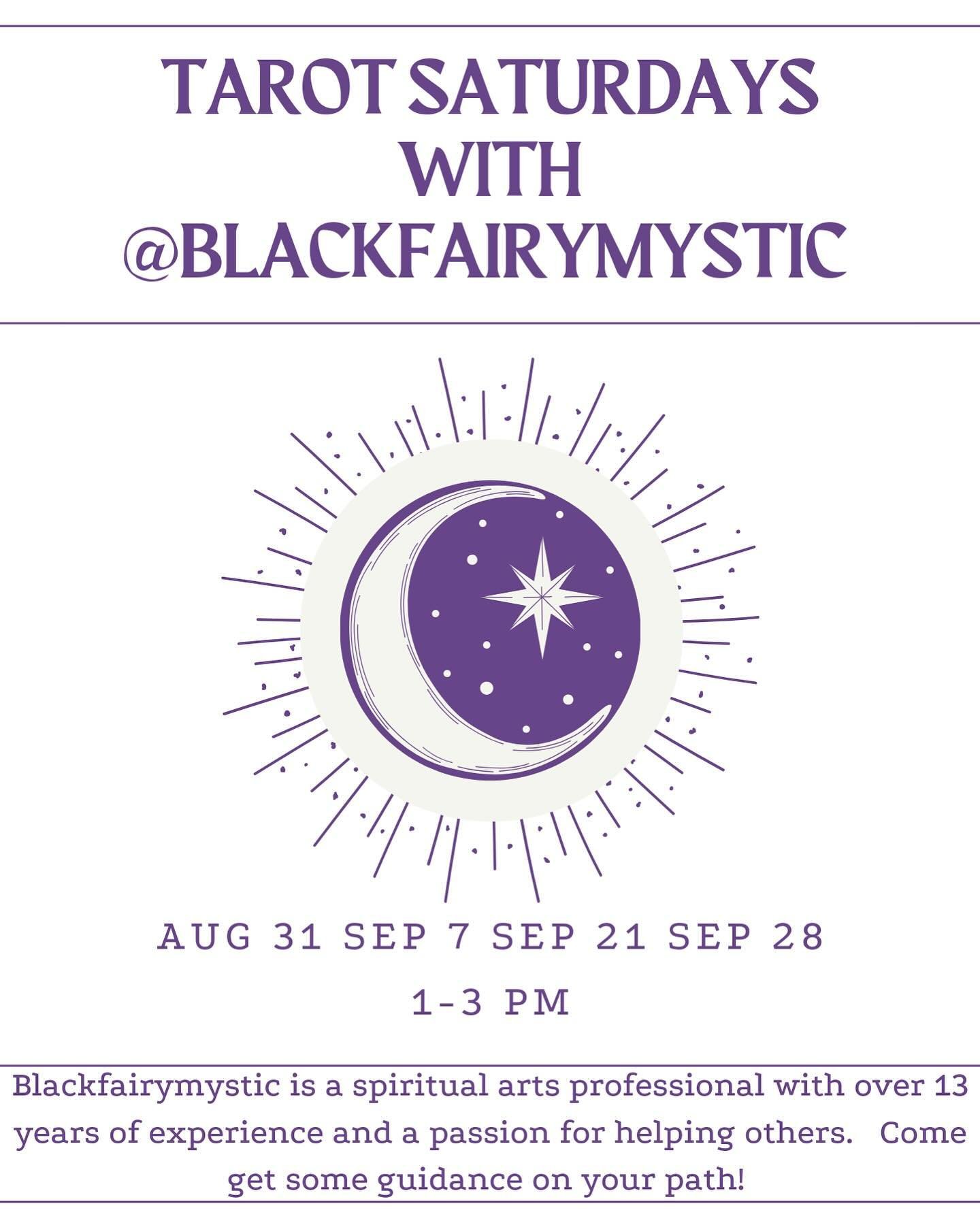 Join us this Saturday from 1:00-3:00pm for Tarot Saturday with Black Fairy Mystic! Grab a coffee and see what is in the cards for you!