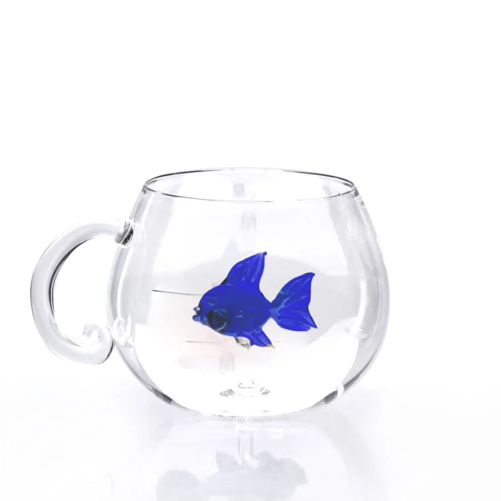 Glass cup with a blue fish inside