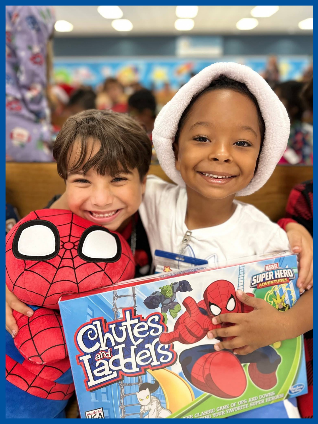Happy children receiving Christmas toys